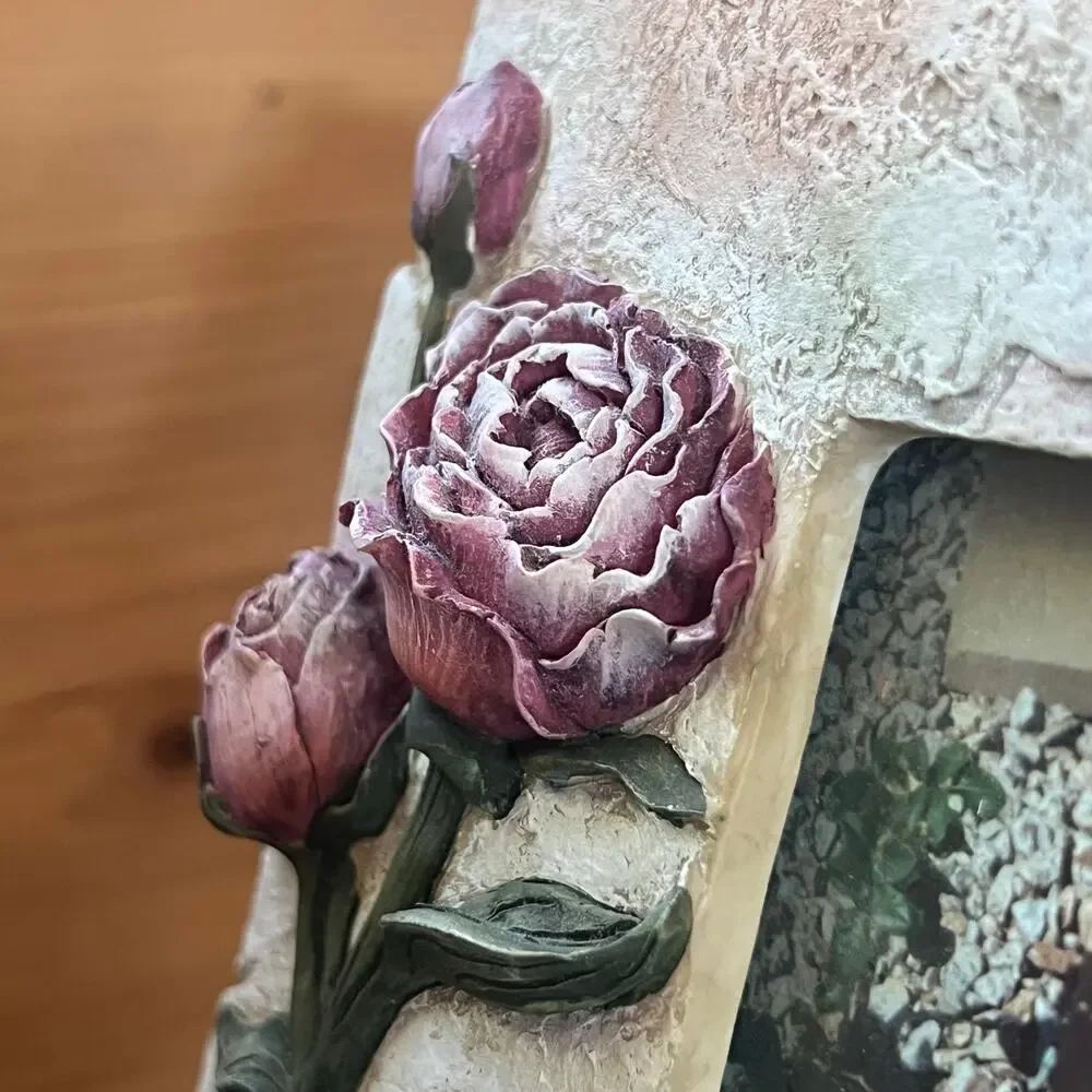 3D Resin Rose Photo Frame Easel Back Floral Cottagecore Romantic Table Decor